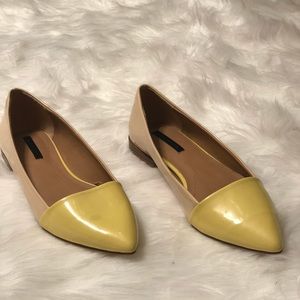 Zara - Pointed toe, colorblock flats, cream&💛 36W
